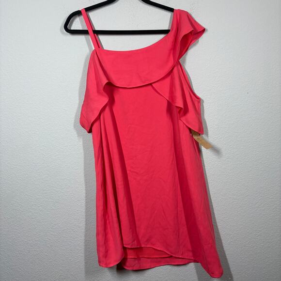 RACHEL Rachel Roy 12 Asymmetrical Ruffle Trapeze Mini Dress Pink Cold Shoulder - Picture 3 of 10